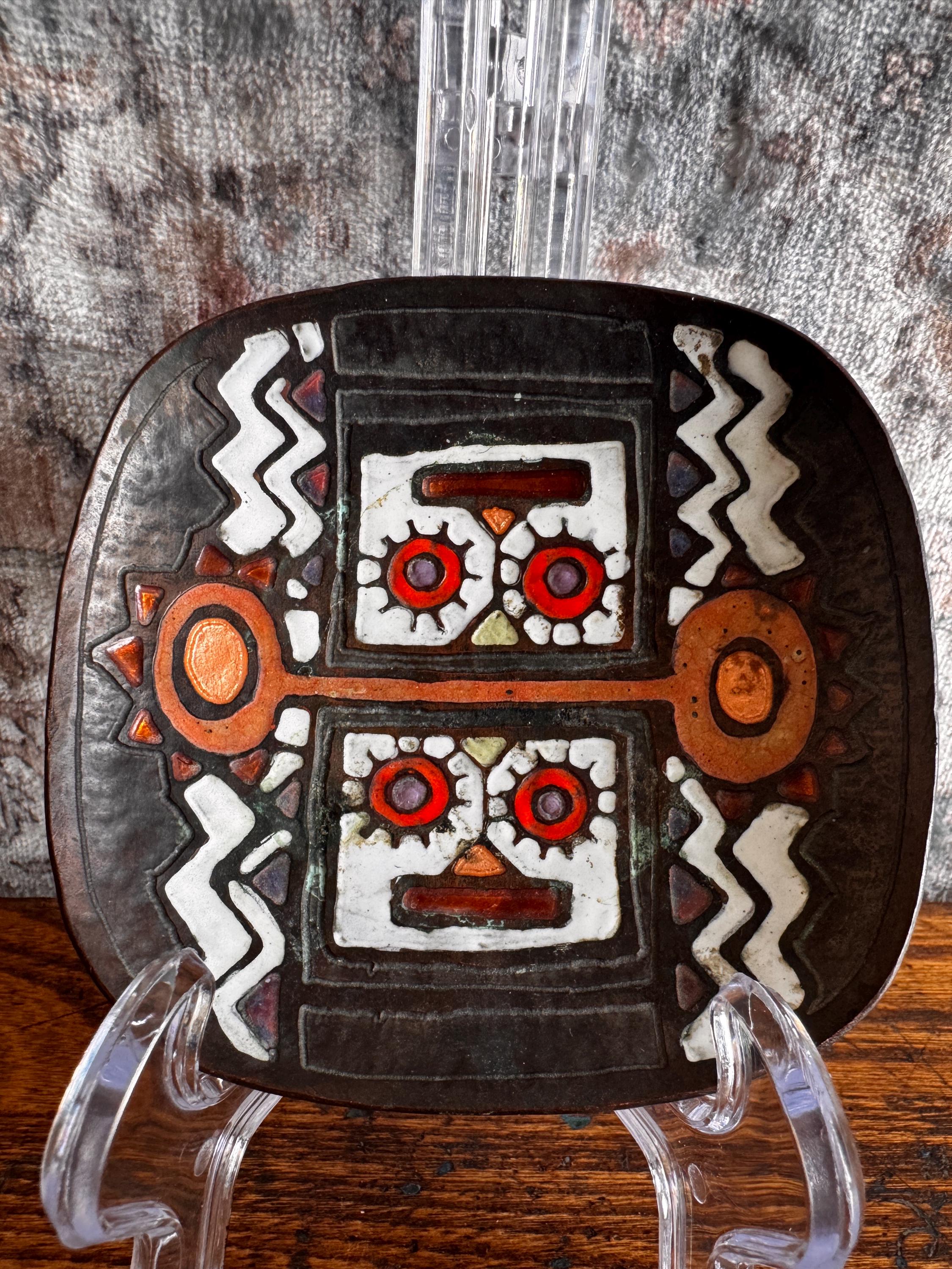 Enameled Copper Aztec Plate by Mimi Massone, Chile