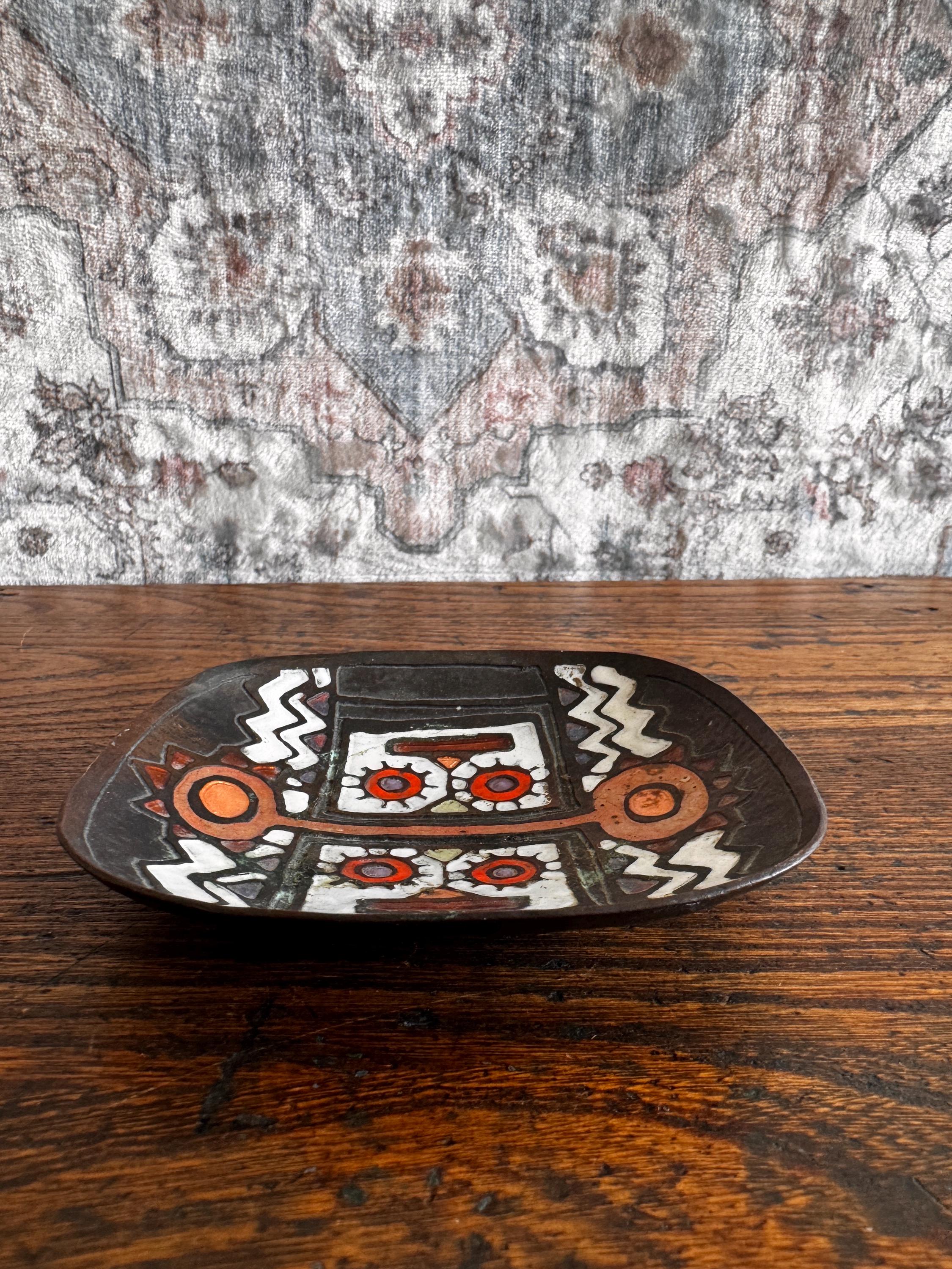 Enameled Copper Aztec Plate by Mimi Massone, Chile