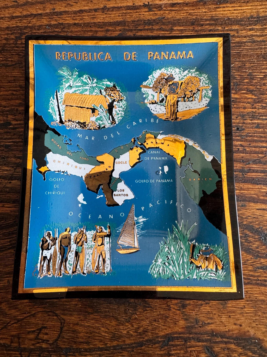 Set of 3 Scenic Glass Plates from Panama and Puerto Rico