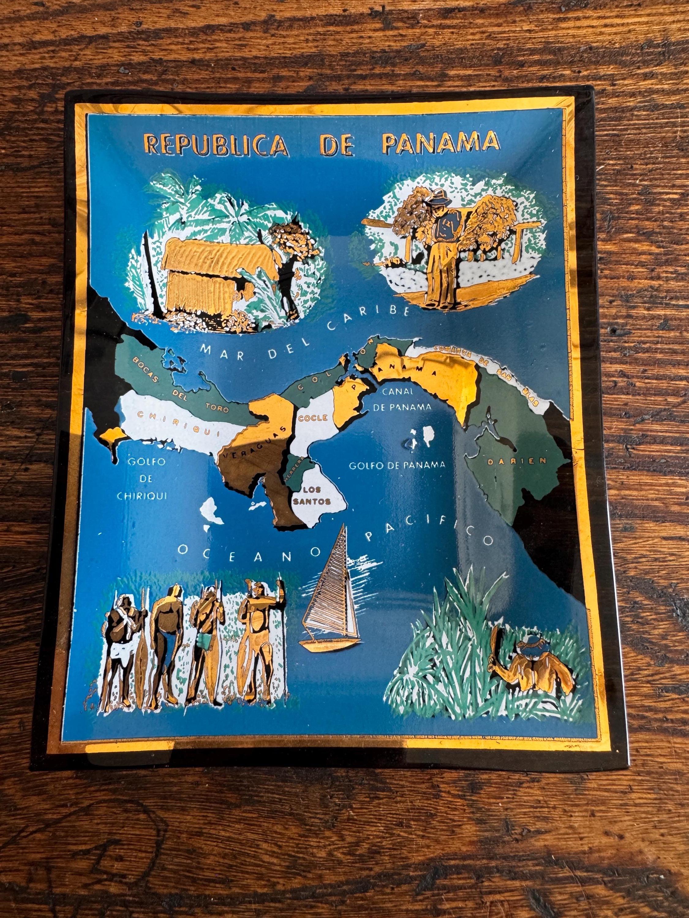 Set of 3 Scenic Glass Plates from Panama and Puerto Rico