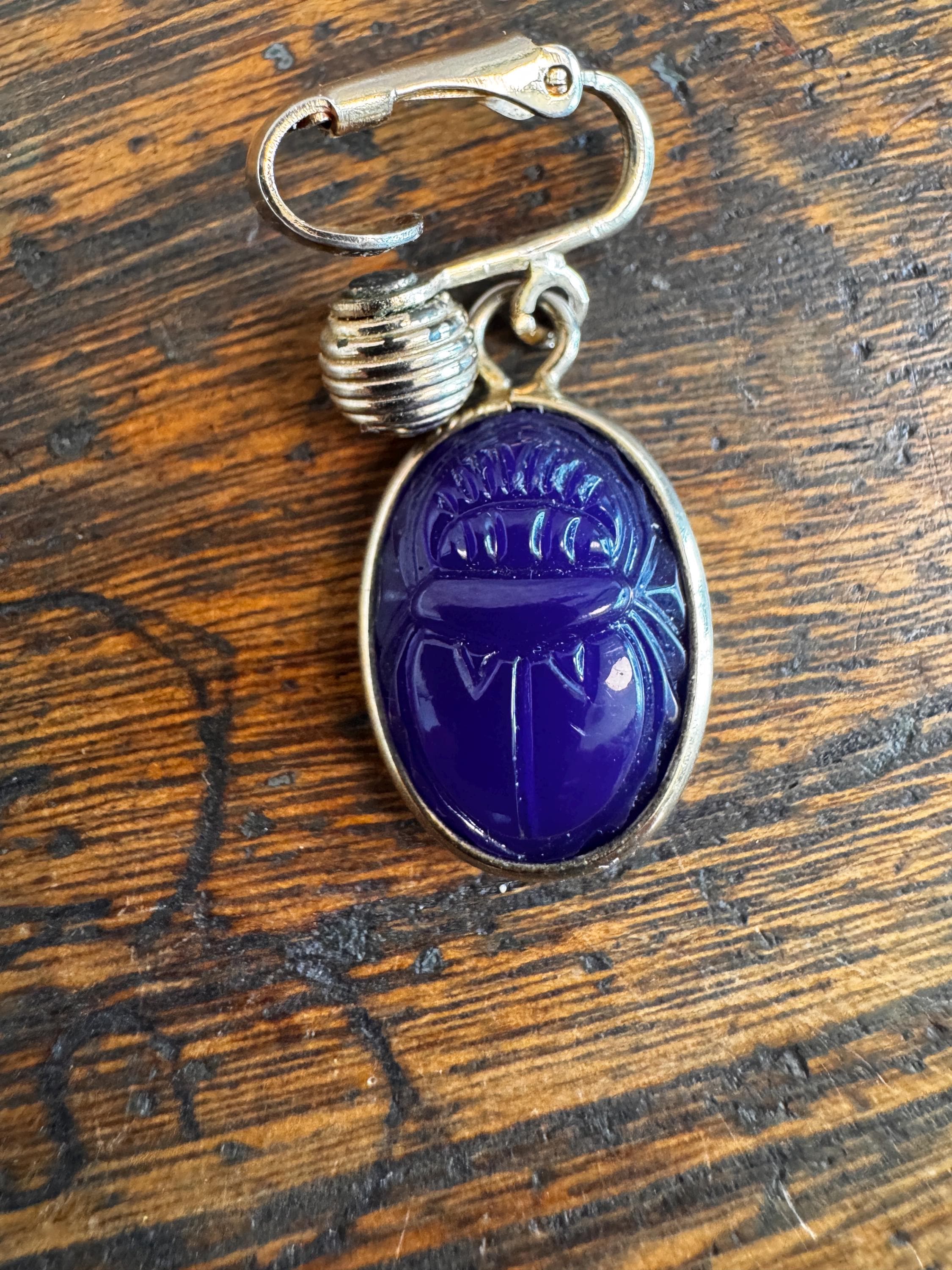 Blue Scarab Clip-On Earrings