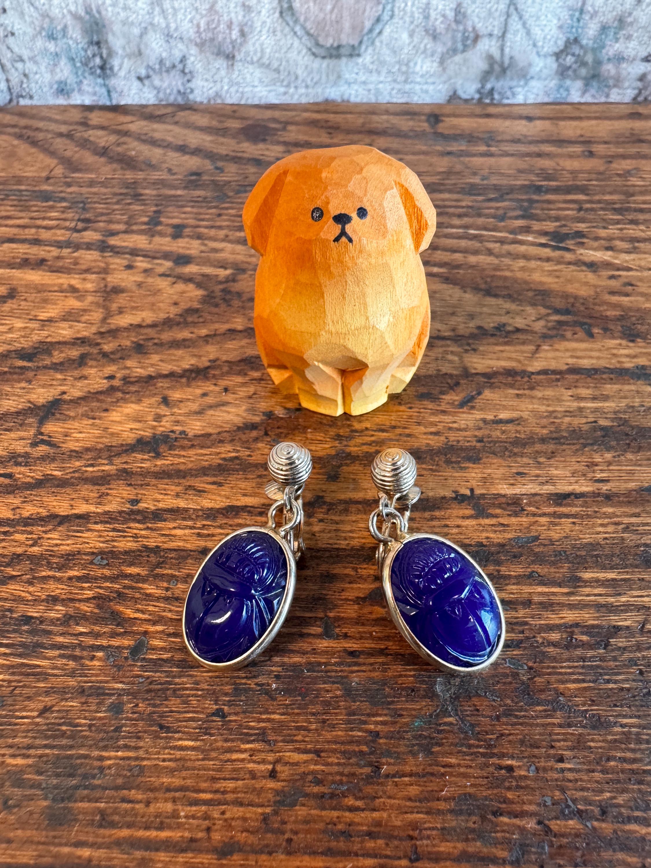 Blue Scarab Clip-On Earrings