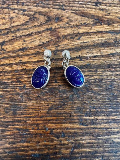Blue Scarab Clip-On Earrings