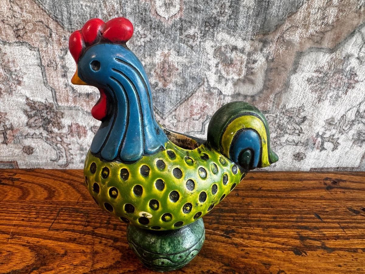 Vintage Colorful Ceramic Rooster Candle Holder