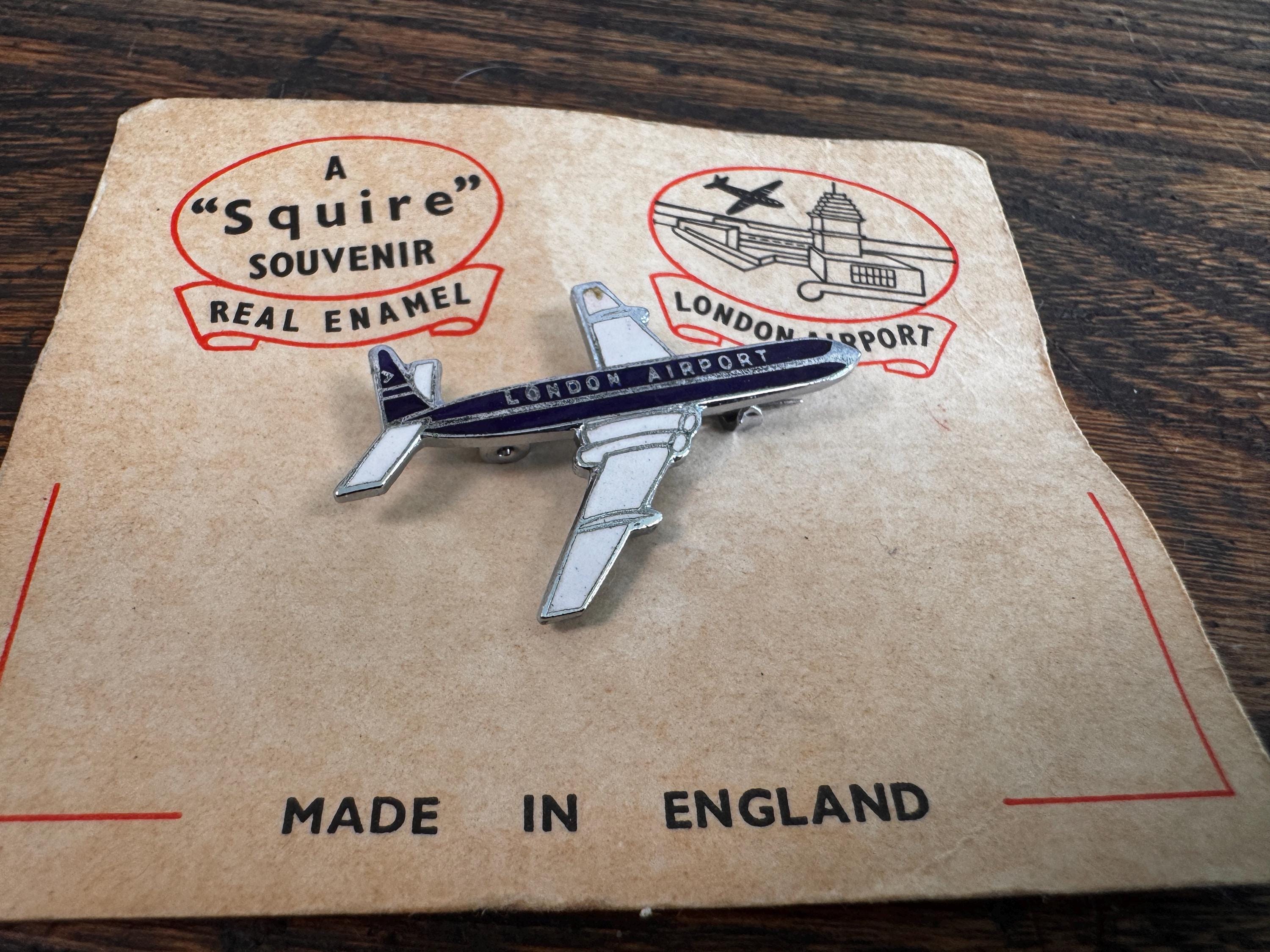 London Airport Airplane Souvenir Pin by Squire