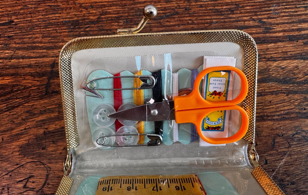 Mini Sewing Kit in Gold Quilted Clutch Case