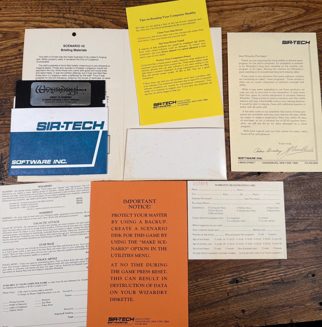 Sir-Tech Knight of Diamonds Wizardry The Second Scenario | 1982 Vintage Computer Game Disk