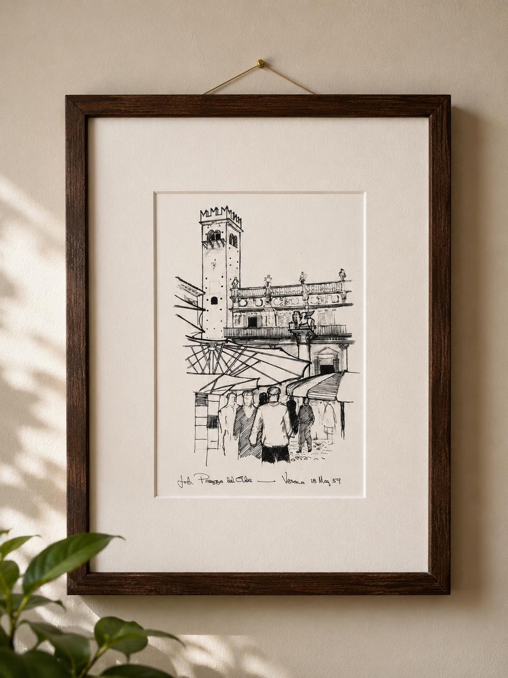Piazza del Cibo, Verona | 1959 Pen and Ink Drawing