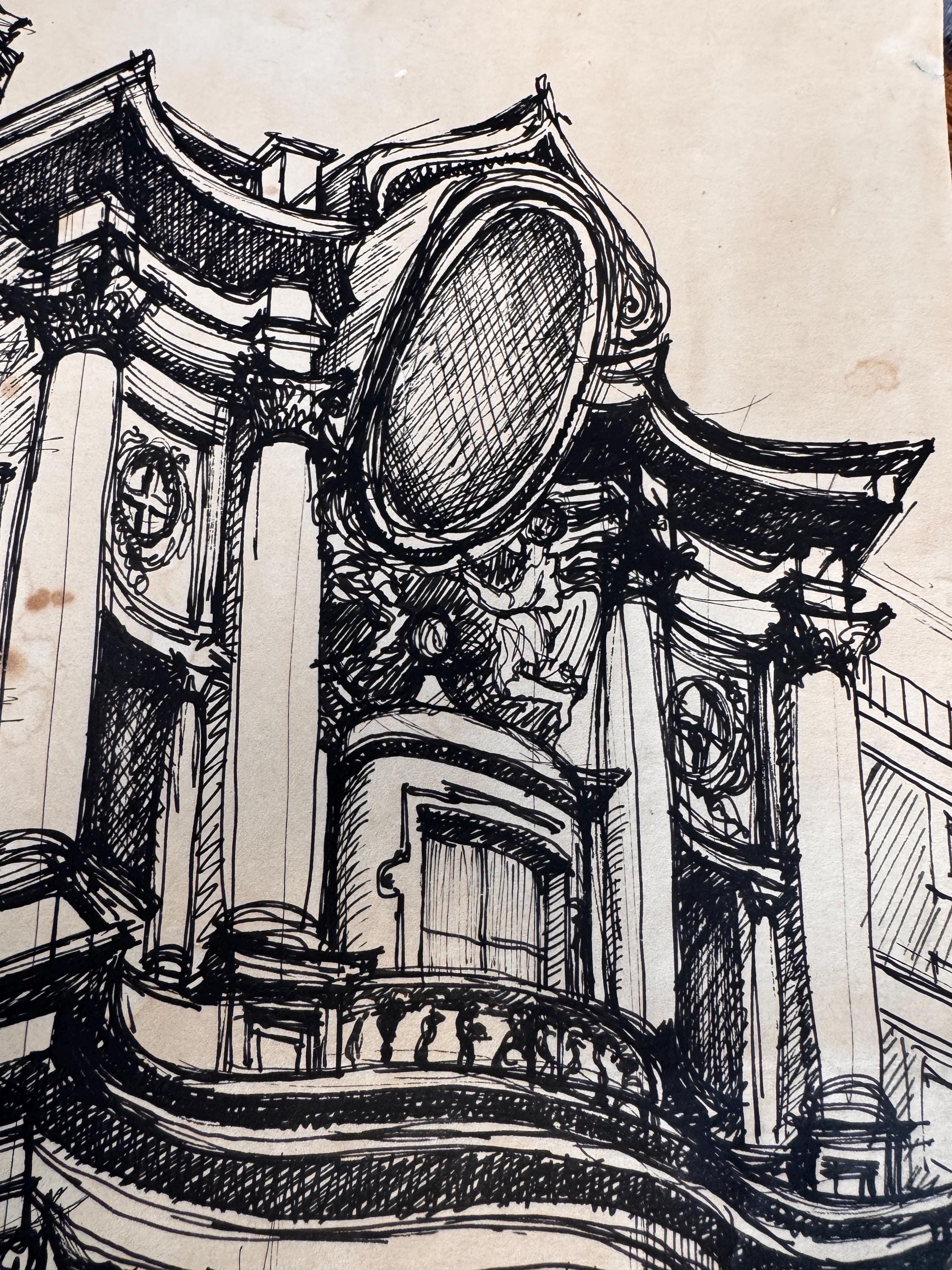 San Carlo alle Quattro Fontane Pen and Ink Drawing