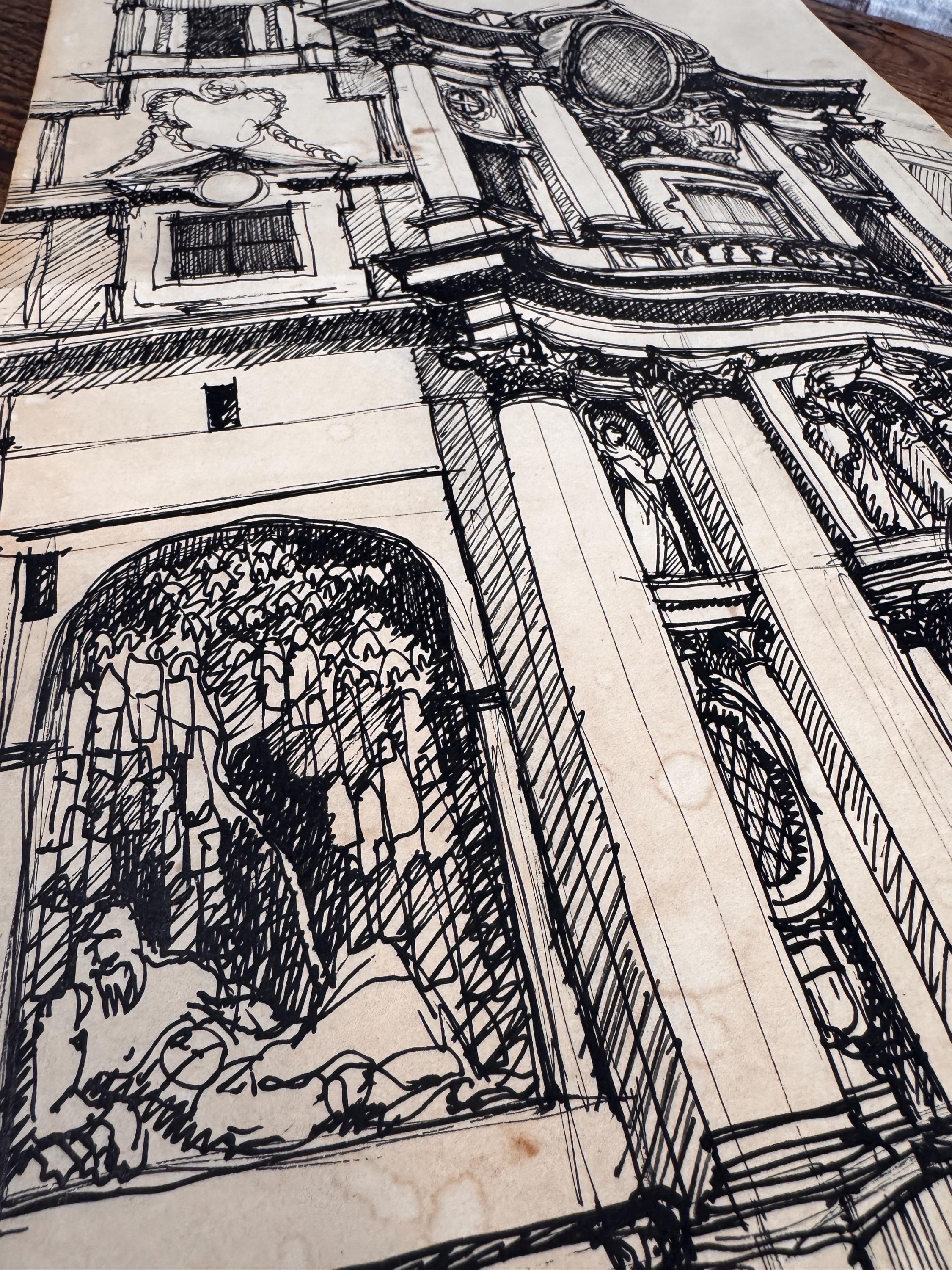 San Carlo alle Quattro Fontane Pen and Ink Drawing