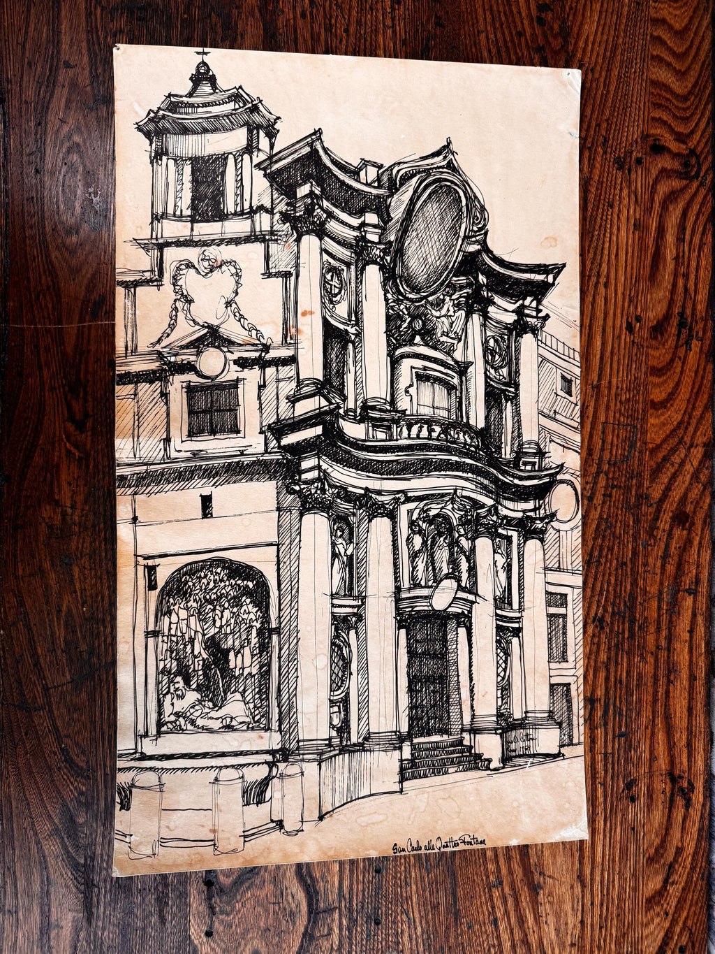 San Carlo alle Quattro Fontane Pen and Ink Drawing