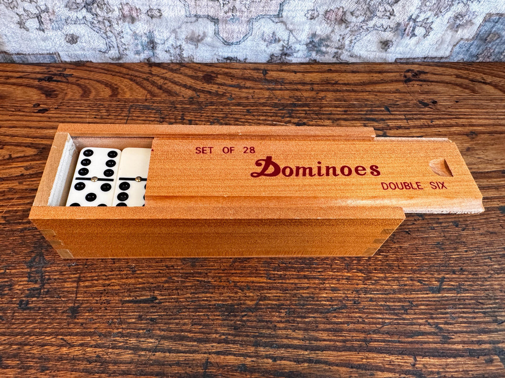 Set of 28 Double Six Dominoes in Wooden Box