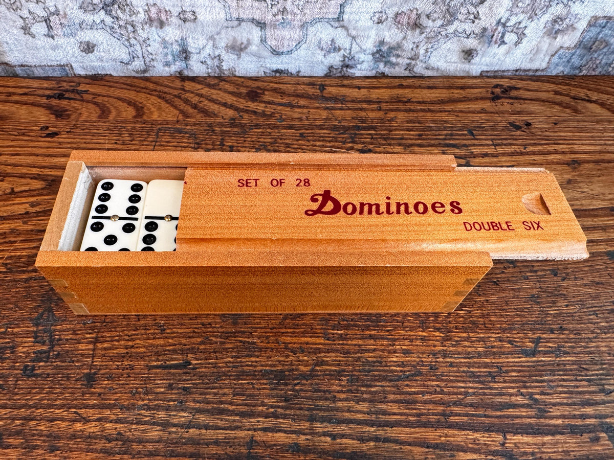 Set of 28 Double Six Dominoes in Wooden Box