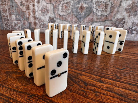 Set of 28 Double Six Dominoes in Wooden Box