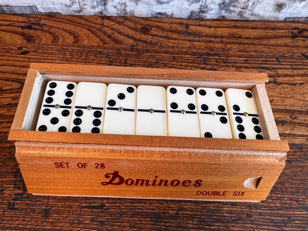 Set of 28 Double Six Dominoes in Wooden Box