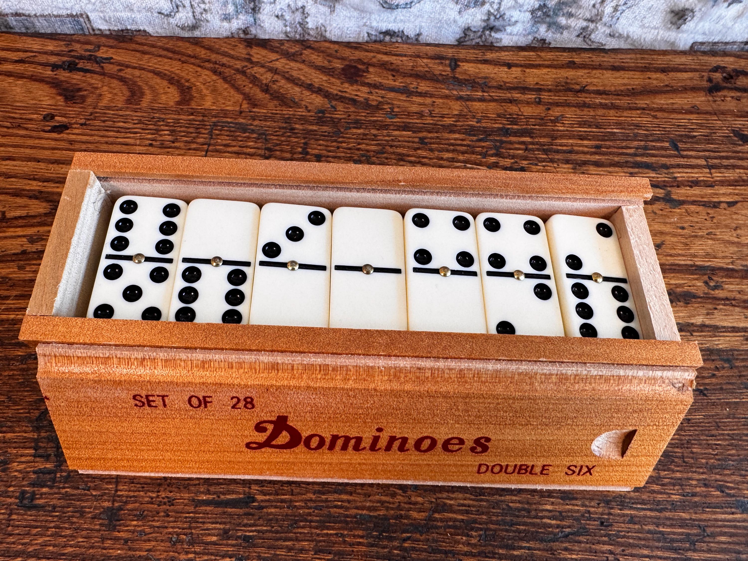 Set of 28 Double Six Dominoes in Wooden Box