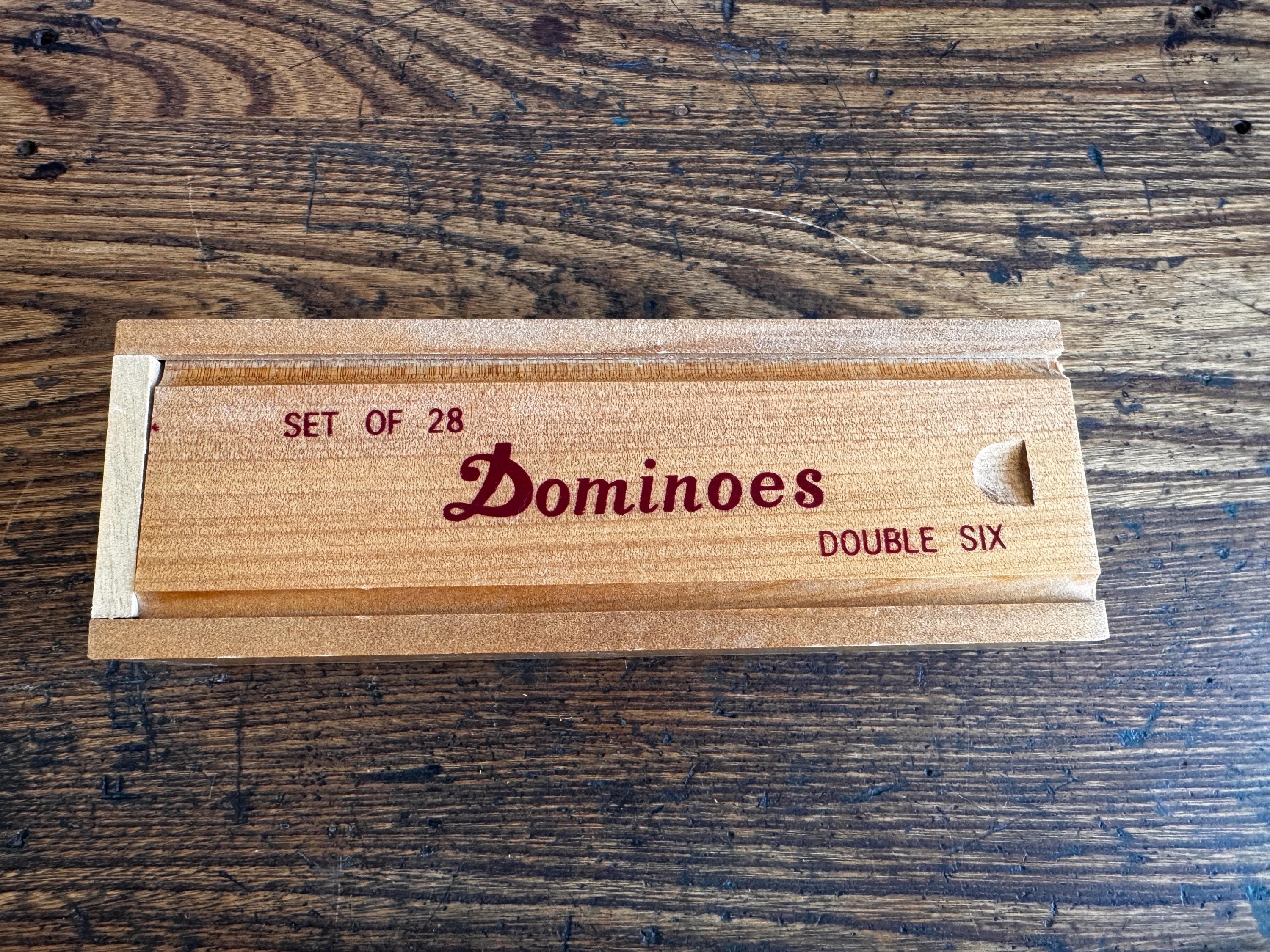 Set of 28 Double Six Dominoes in Wooden Box