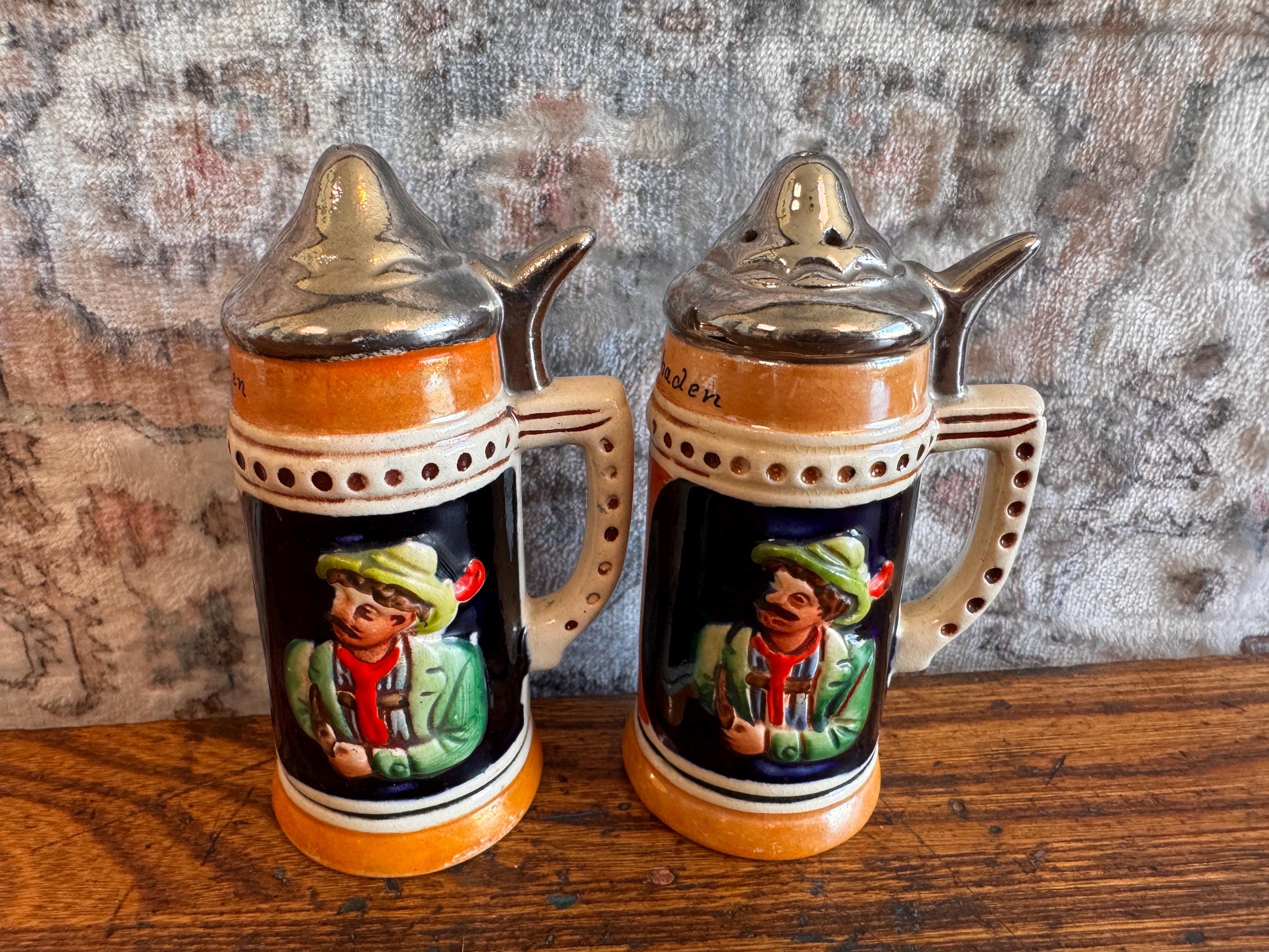 Vintage Wiesbaden Germany Beer Stein Salt & Pepper Shakers