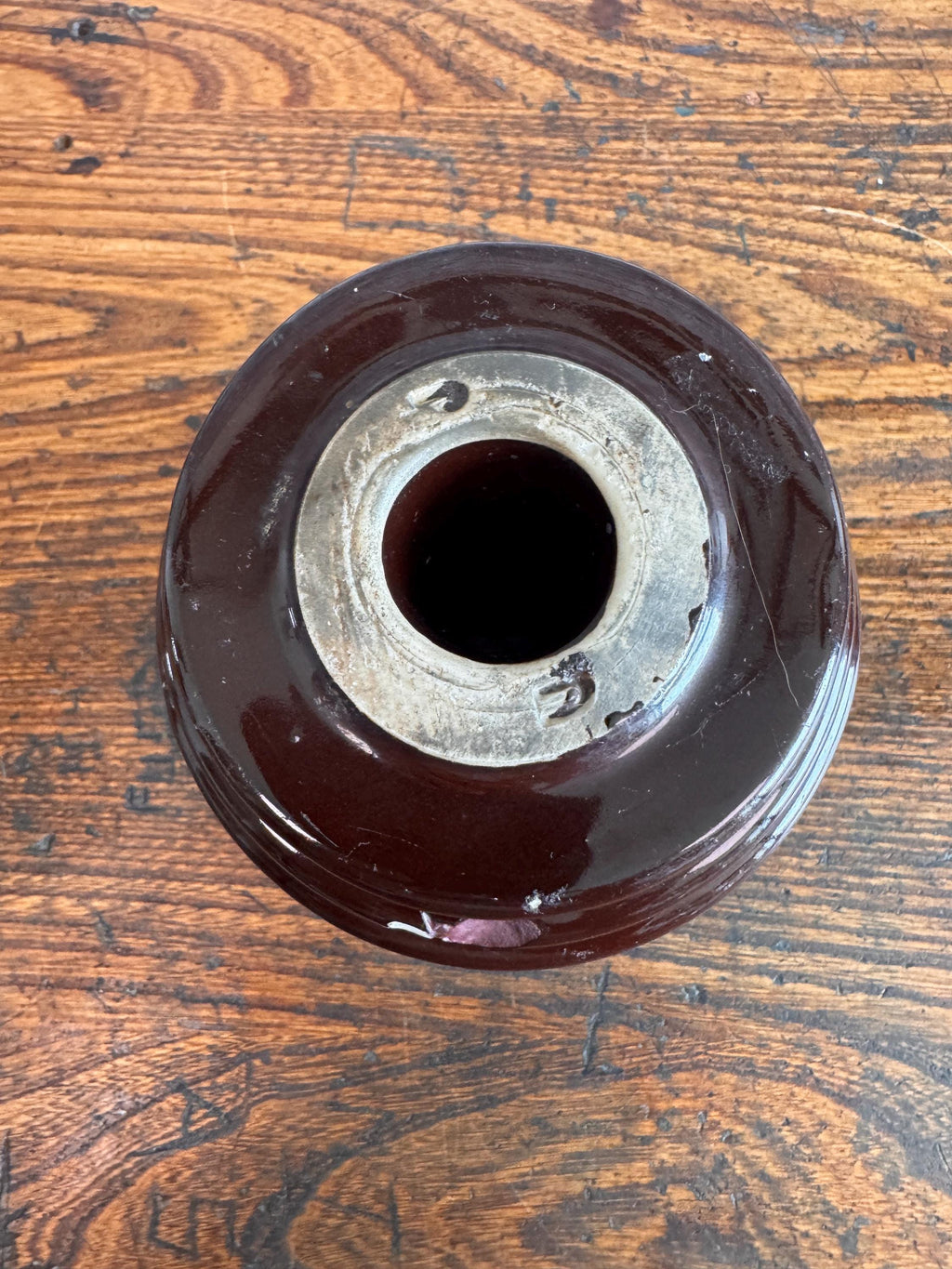Vintage Large Brown Spool Ceramic Electrical Insulator