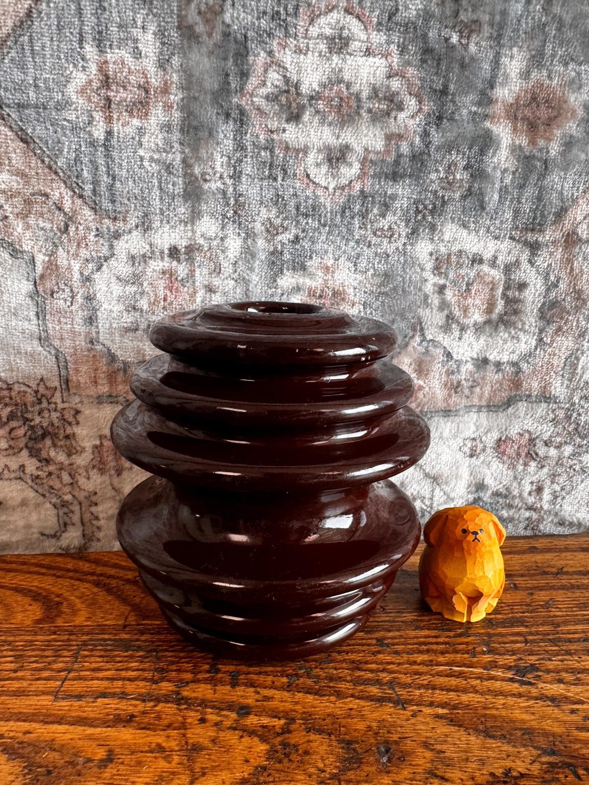 Vintage Large Brown Spool Ceramic Electrical Insulator