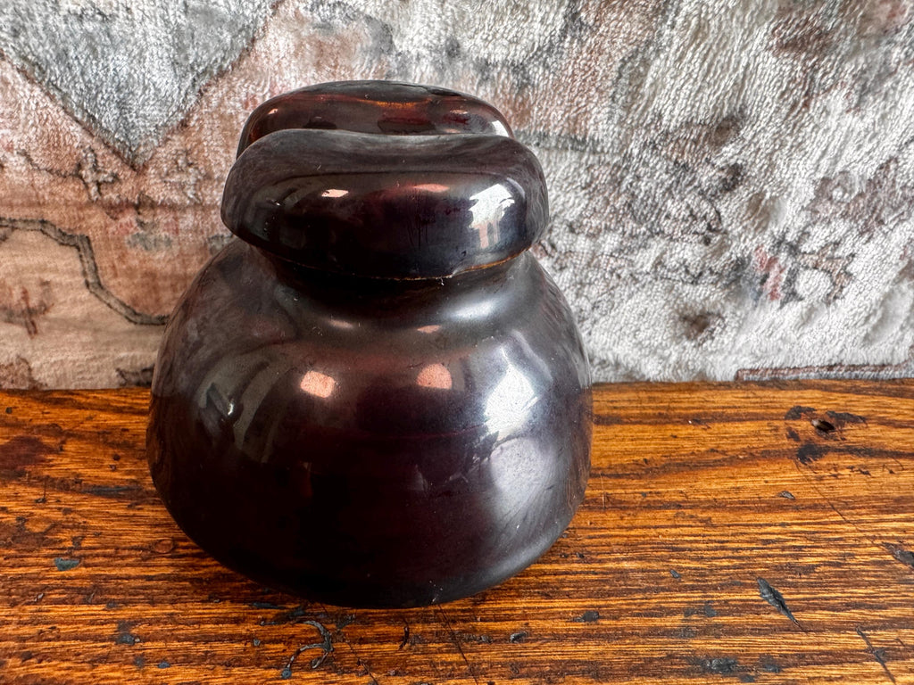 Vintage Dark Brown Ceramic Electrical Insulator