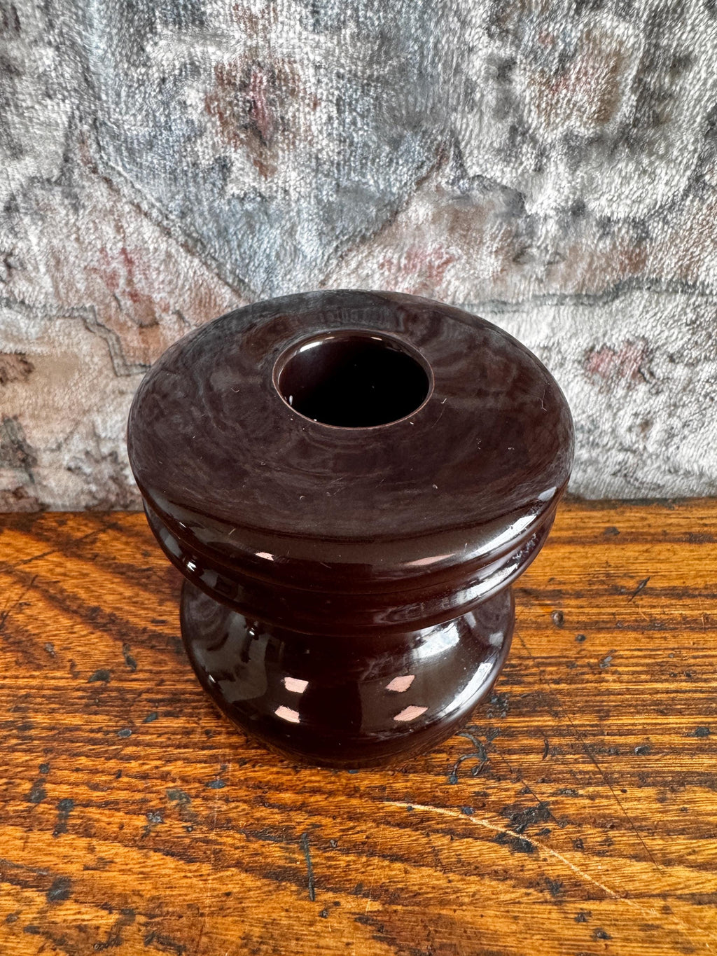 Vintage Brown Ceramic Spool Electrical Insulator