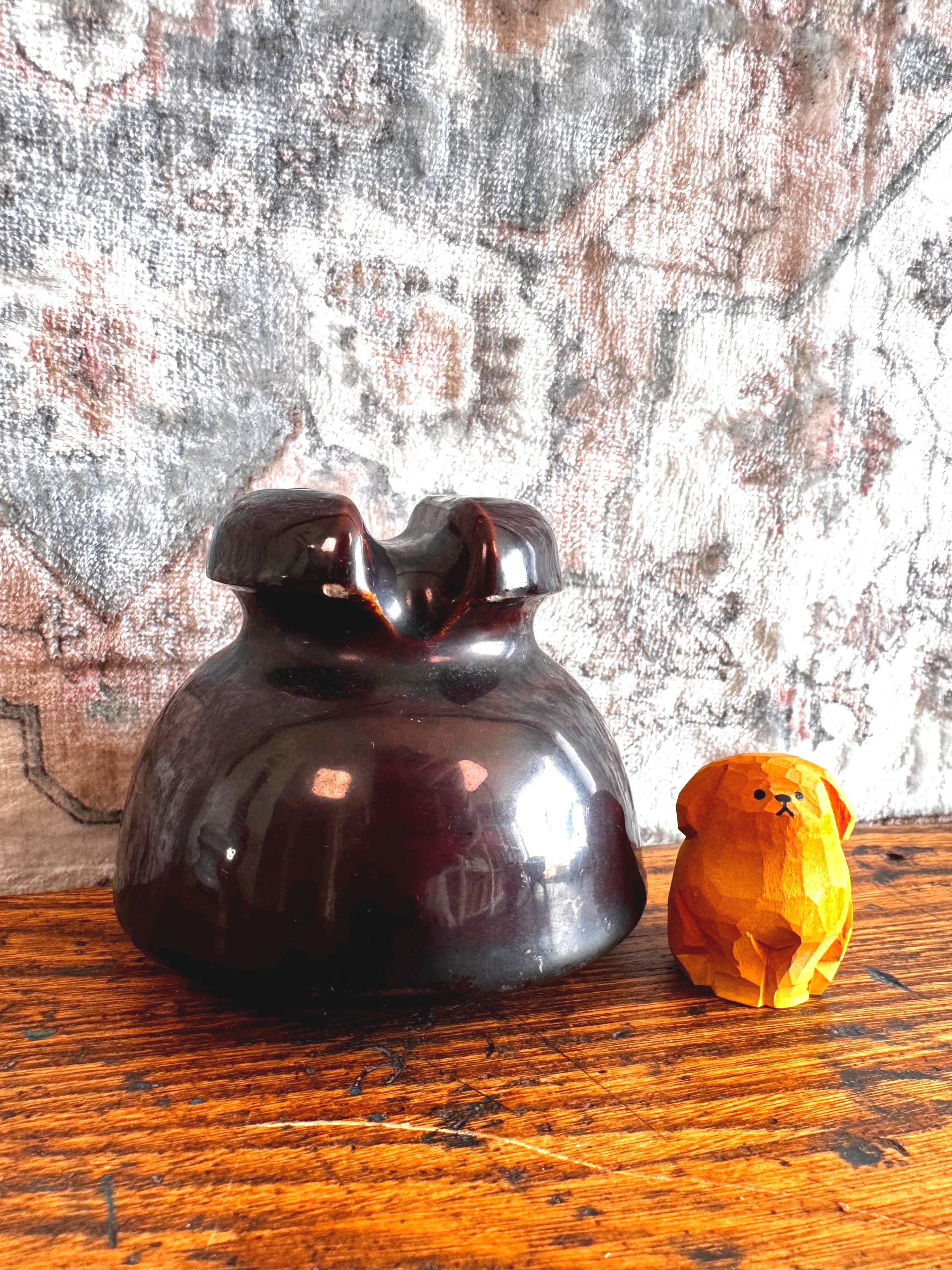 Vintage Dark Brown Ceramic Electrical Insulator