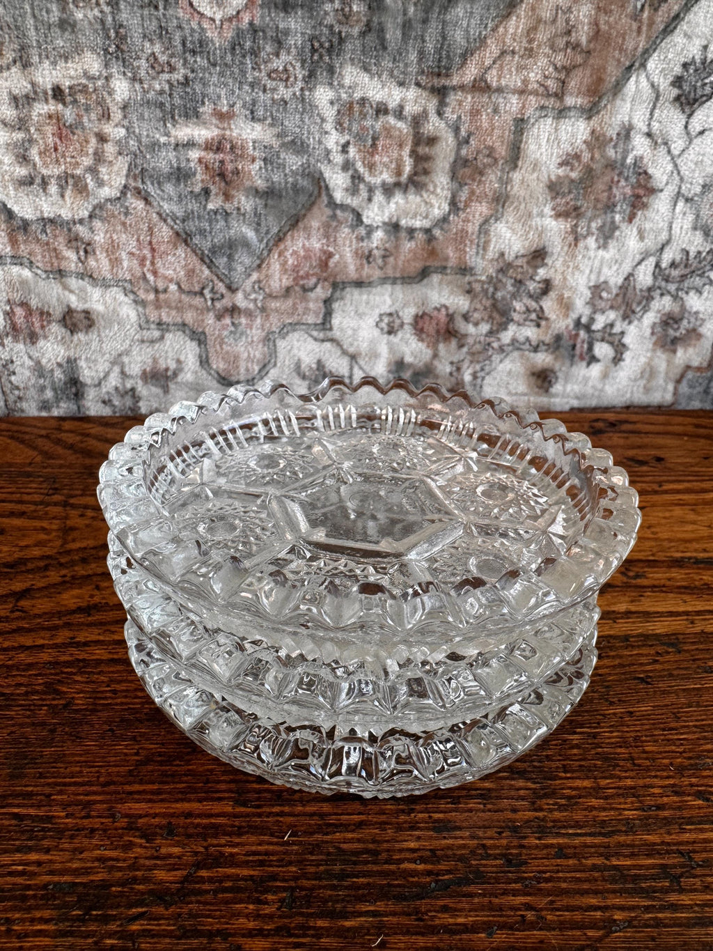 Set of Three Vintage Pressed Glass Coasters from Italy