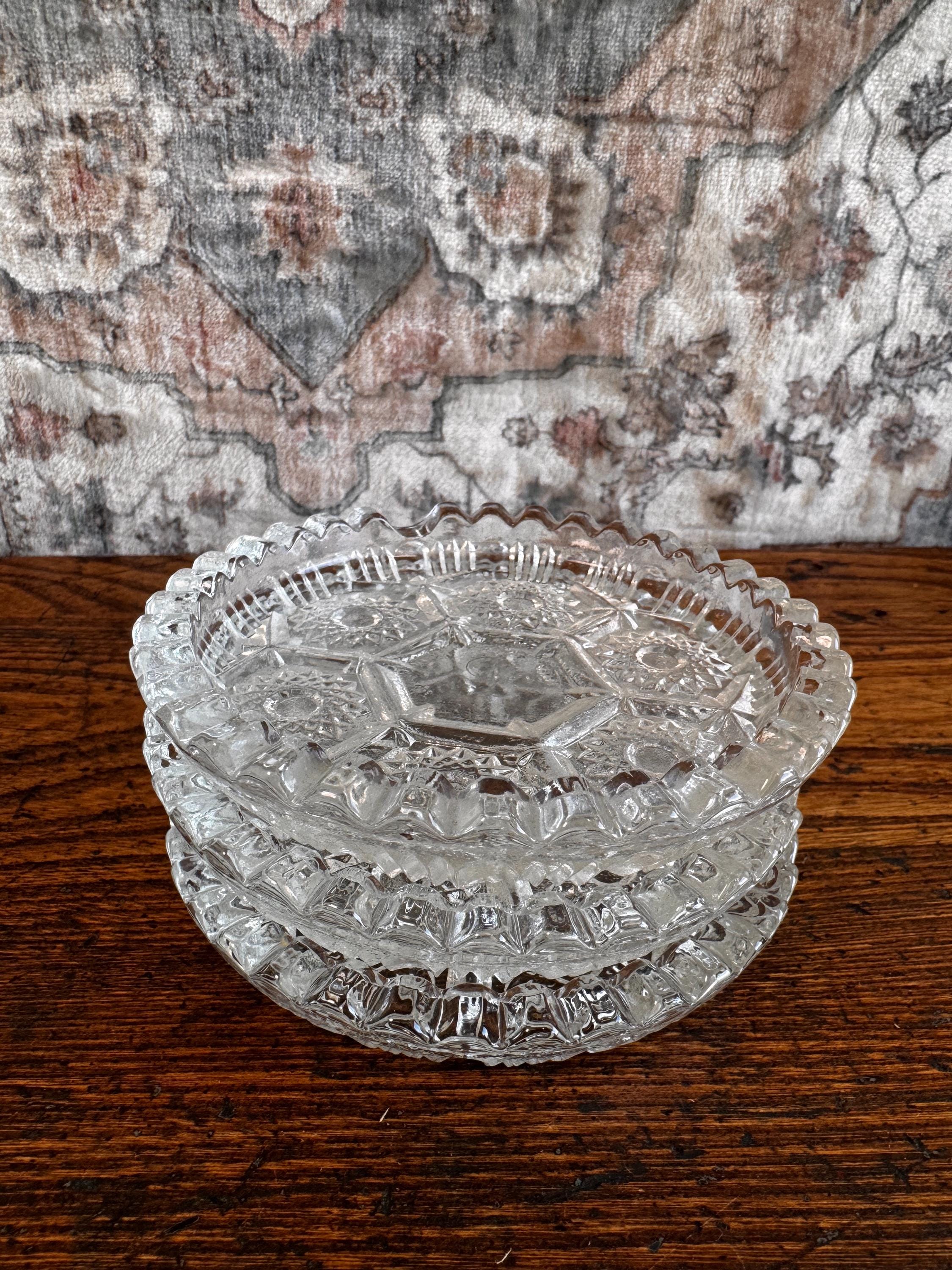 Set of Three Vintage Pressed Glass Coasters from Italy