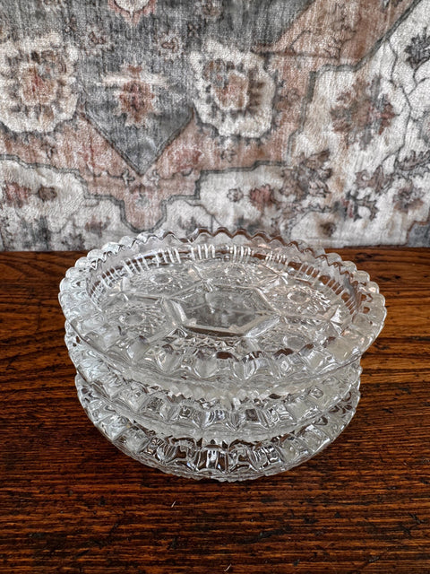 Set of Three Vintage Pressed Glass Coasters from Italy