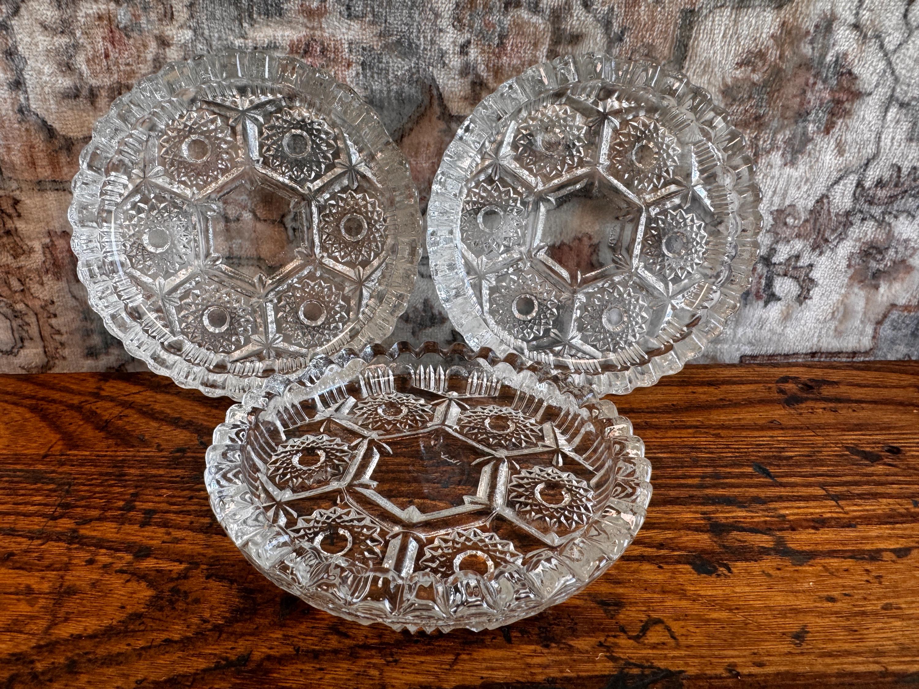 Set of Three Vintage Pressed Glass Coasters from Italy