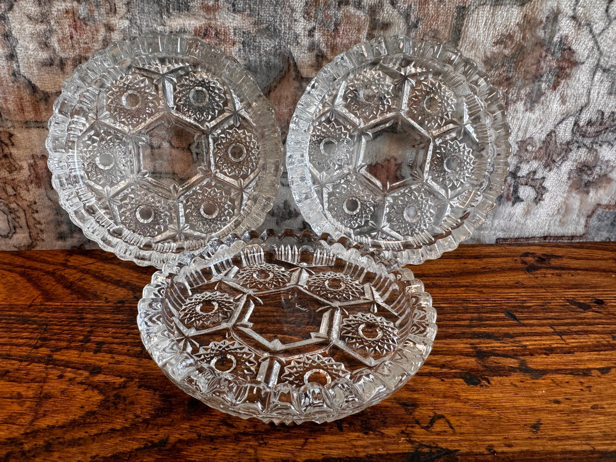 Set of Three Vintage Pressed Glass Coasters from Italy