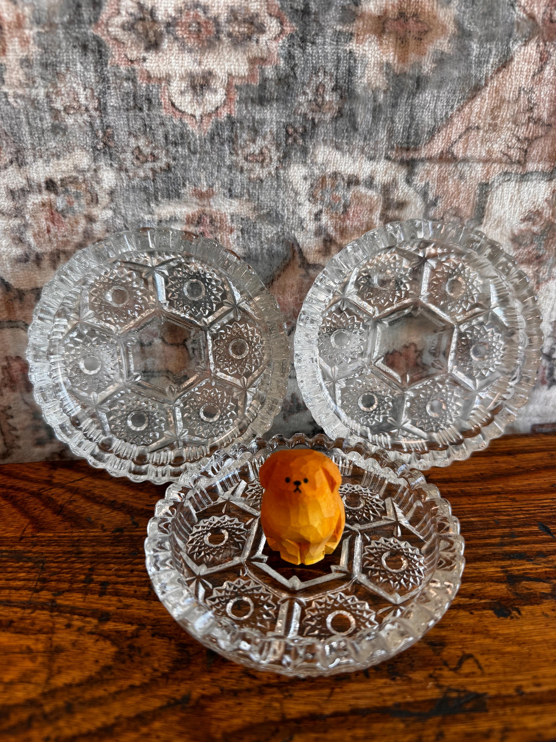 Set of Three Vintage Pressed Glass Coasters from Italy