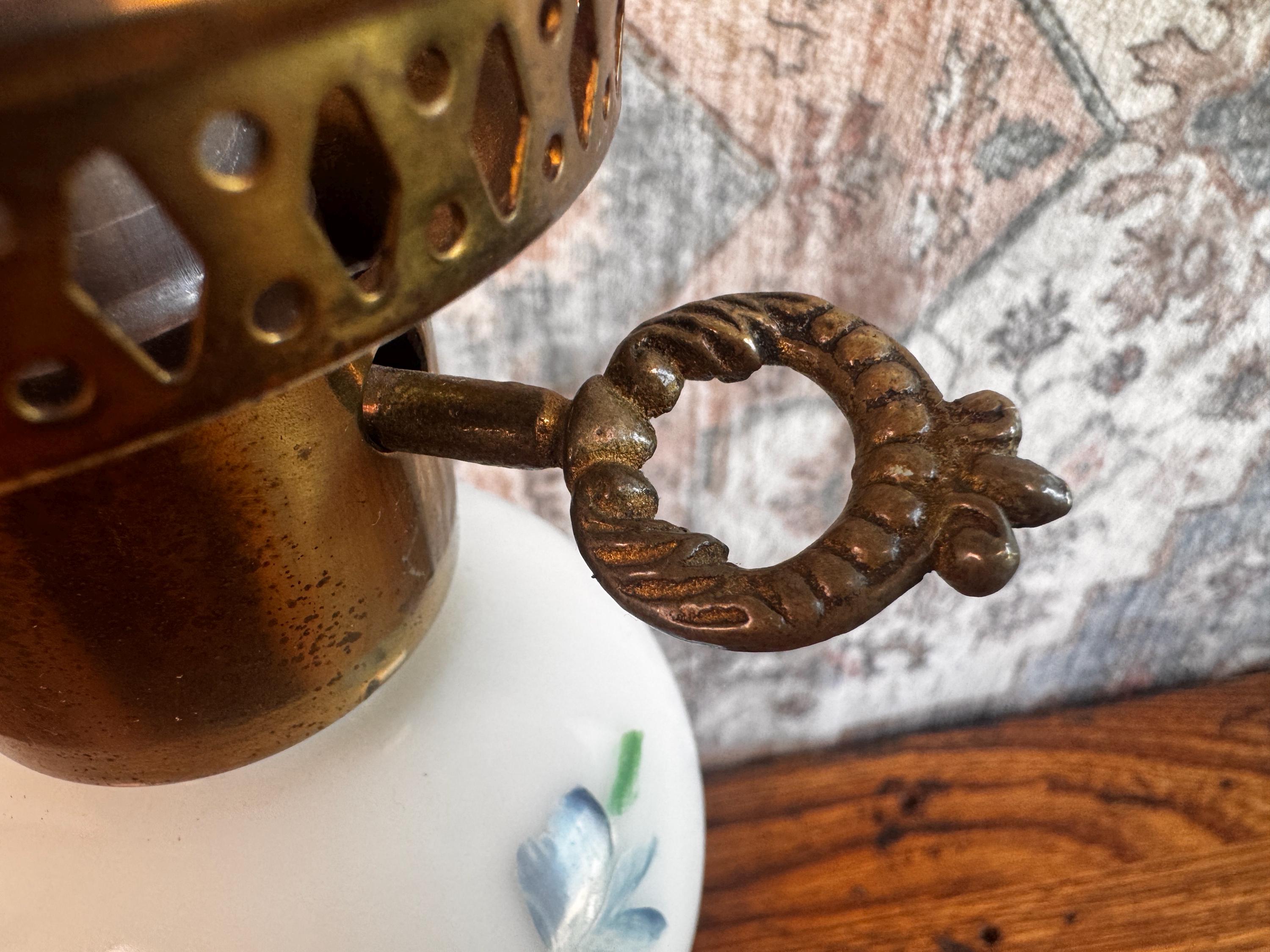 Vintage Electric Table Lamp with Floral Milk Glass Globe