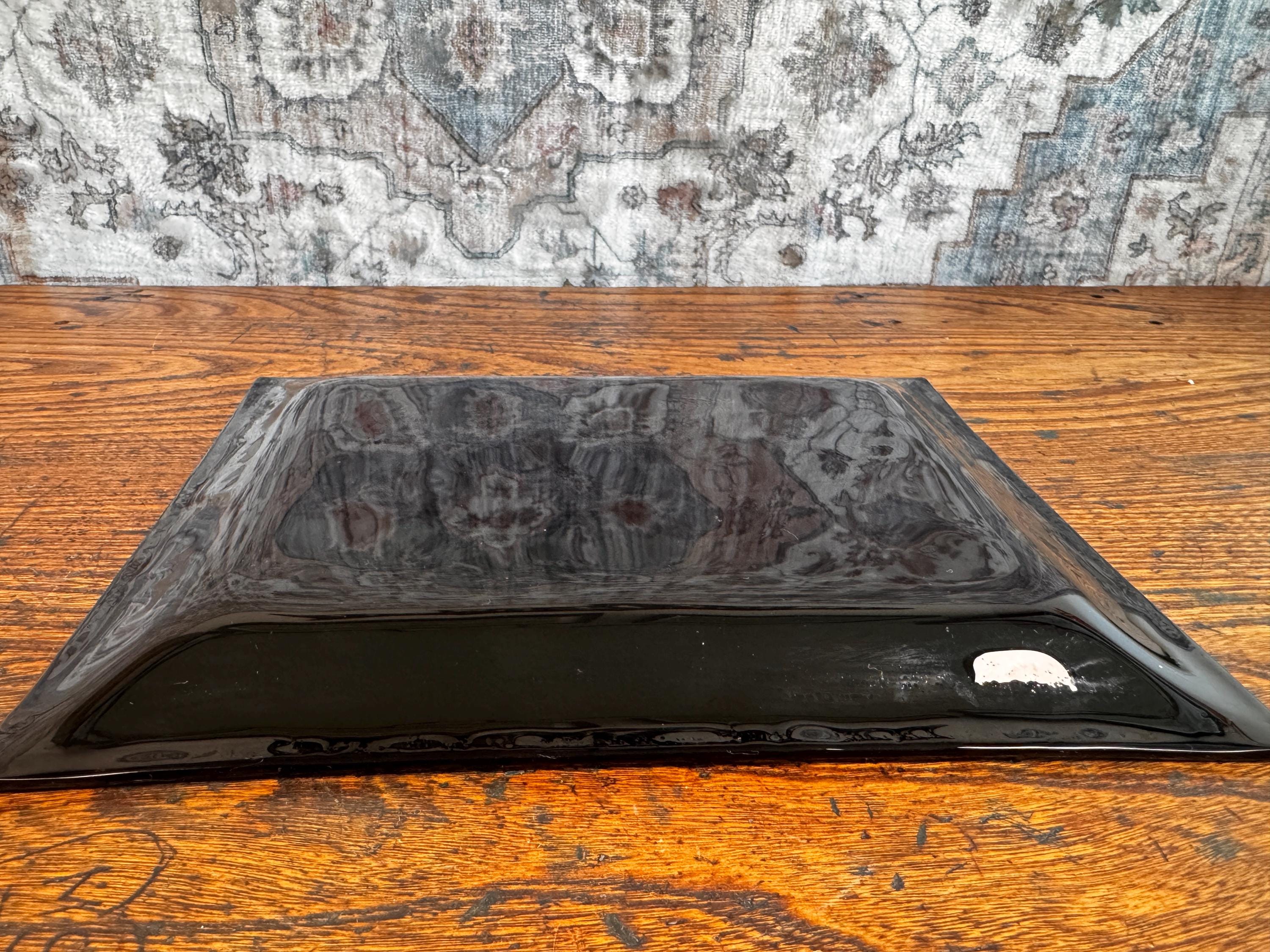 Pressed Glass Decorative Tray Featuring Connecticut State Map and Industry Highlights
