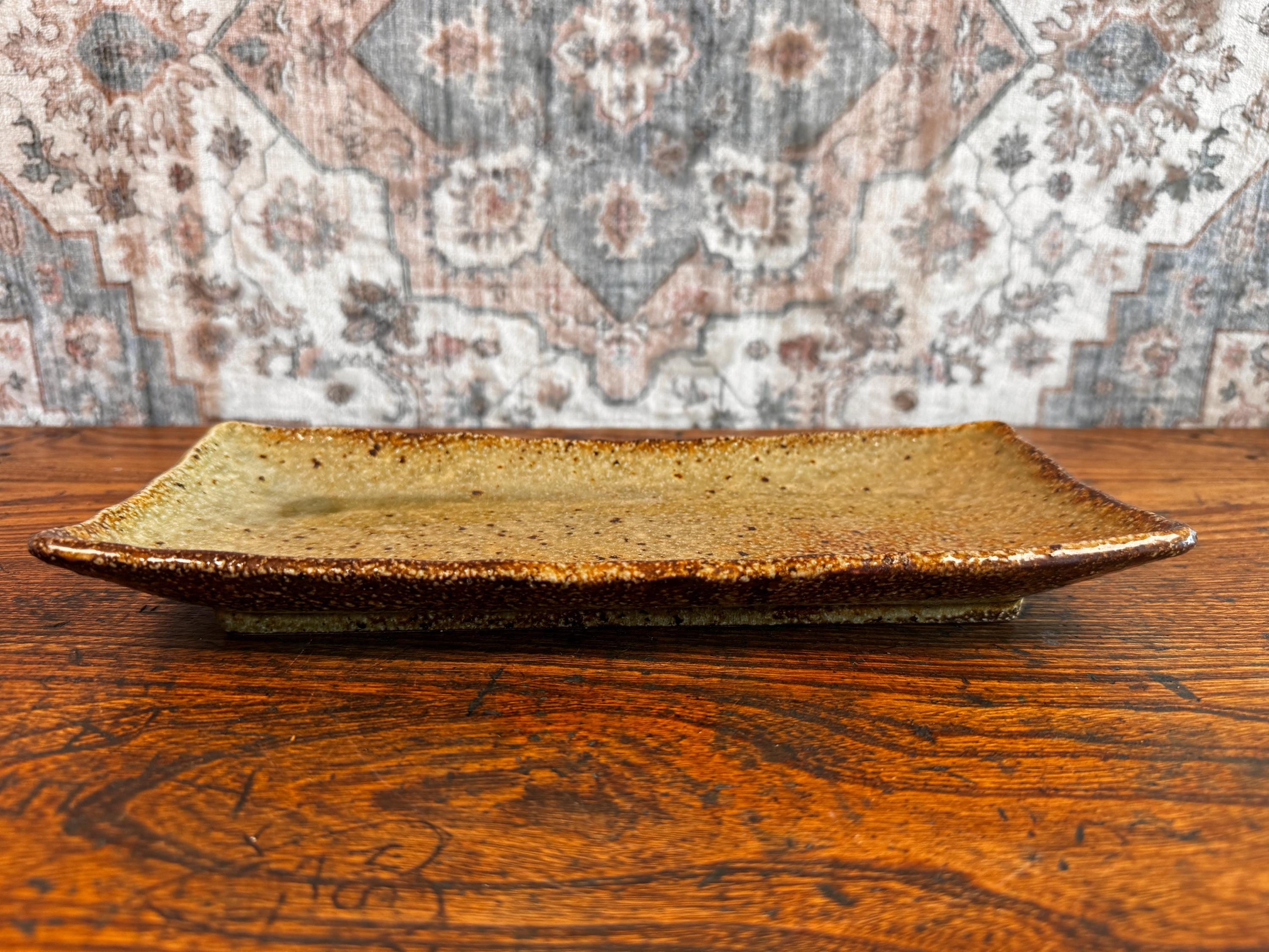 Rectangular Ceramic Serving Tray with Earthy Glaze