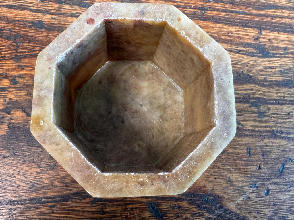 Octagonal Stone Trinket Box with Floral Inlay