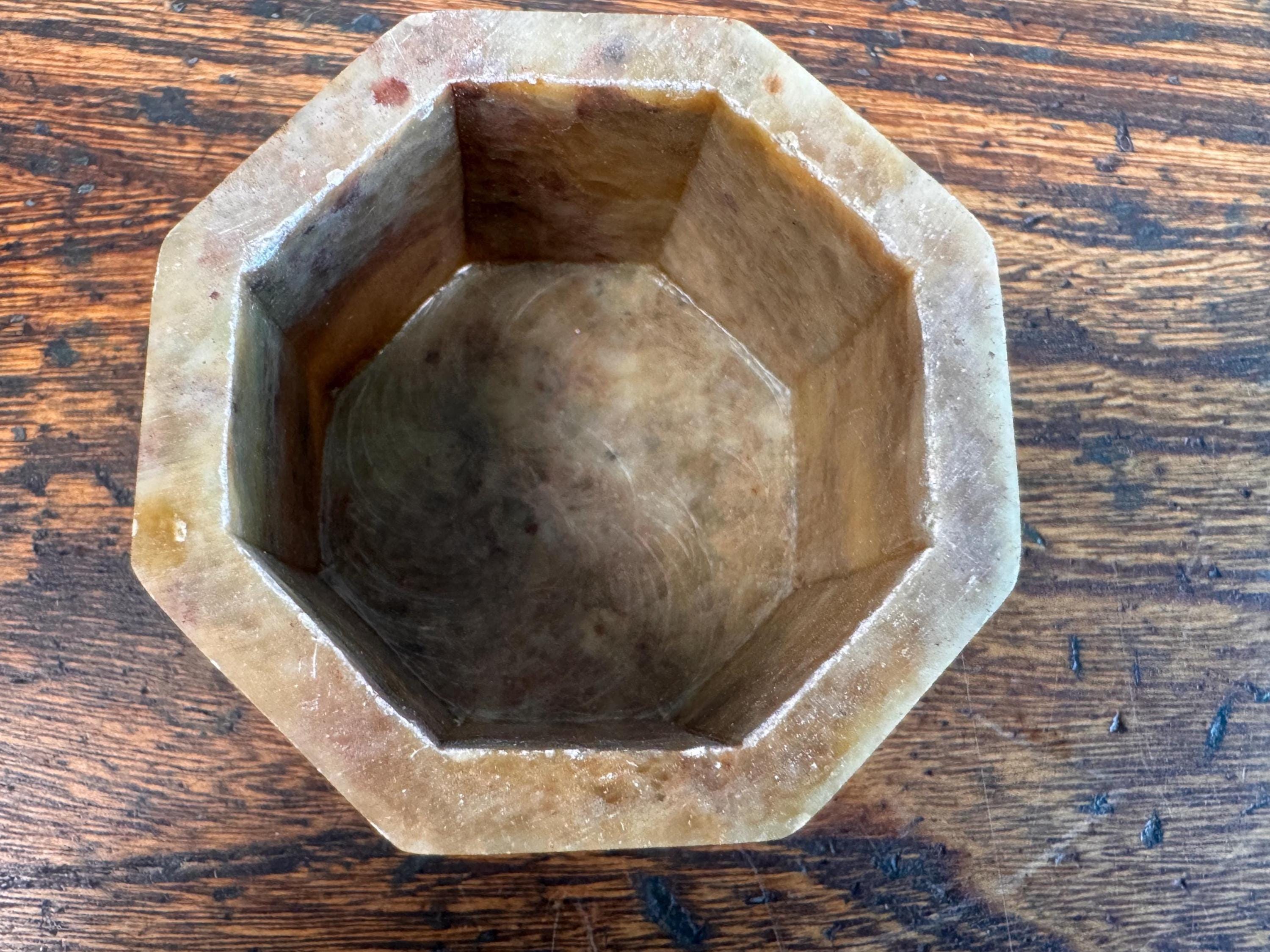 Octagonal Stone Trinket Box with Floral Inlay