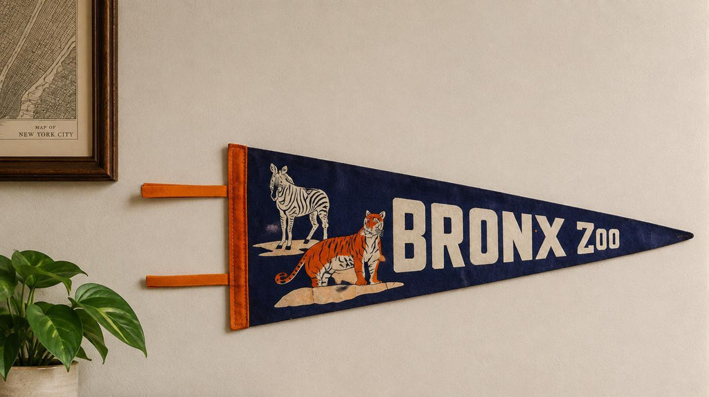 Vintage Bronx Zoo Felt Souvenir Pennant with Tiger and Zebra