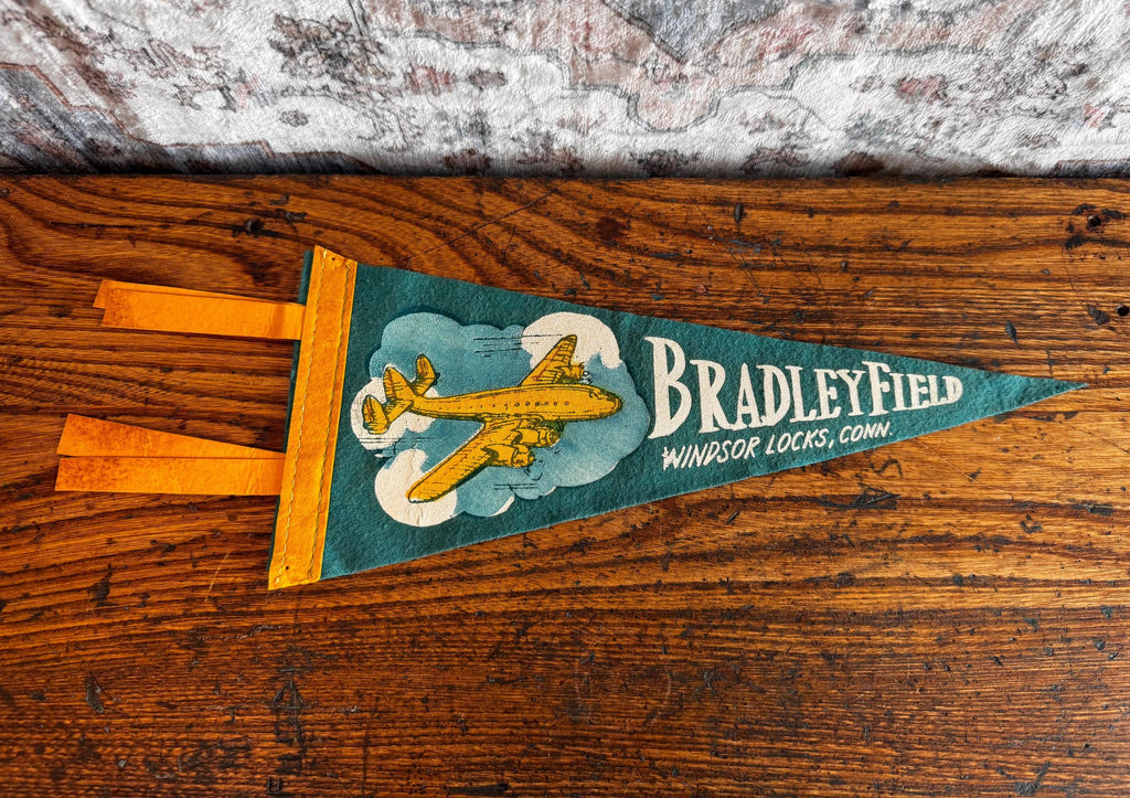 Bradley Field Vintage Felt Pennant with Airplane Design