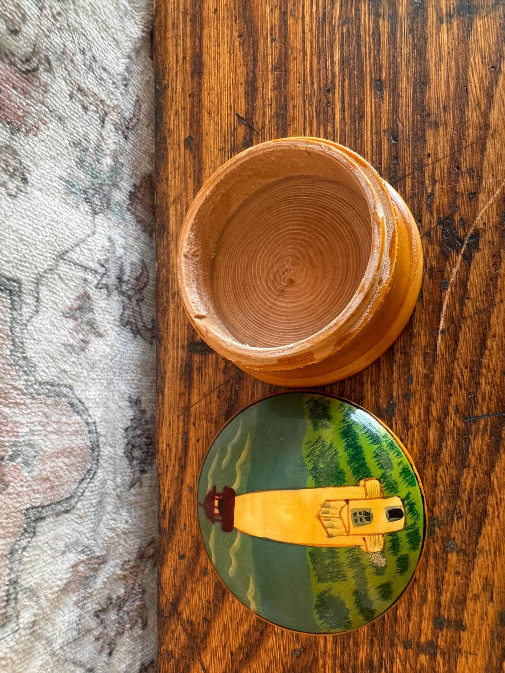 Hand-Painted Wooden Trinket Box with Lighthouse Design