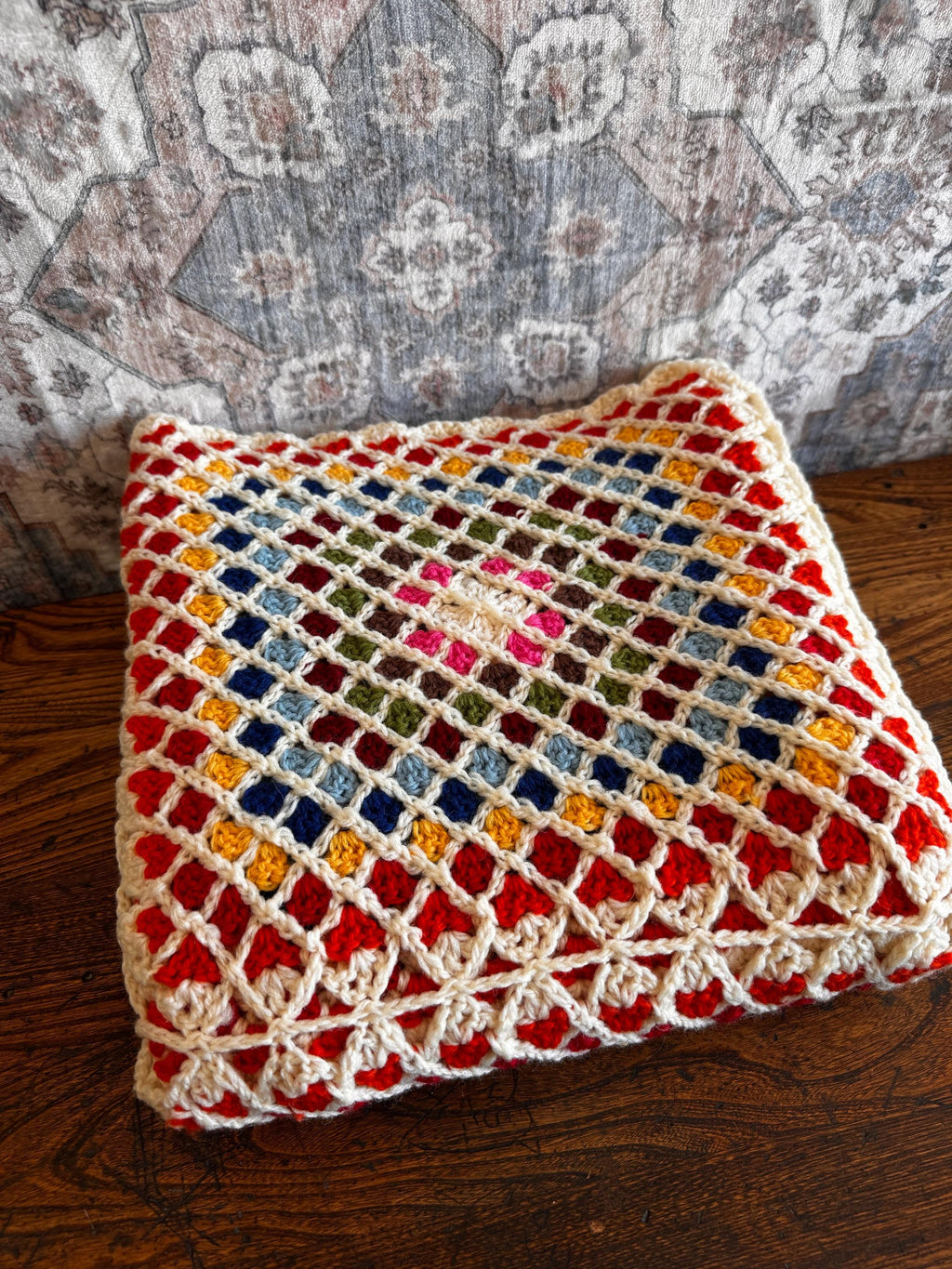 Handmade Multicolor Crochet Granny Square Blanket 40x48"