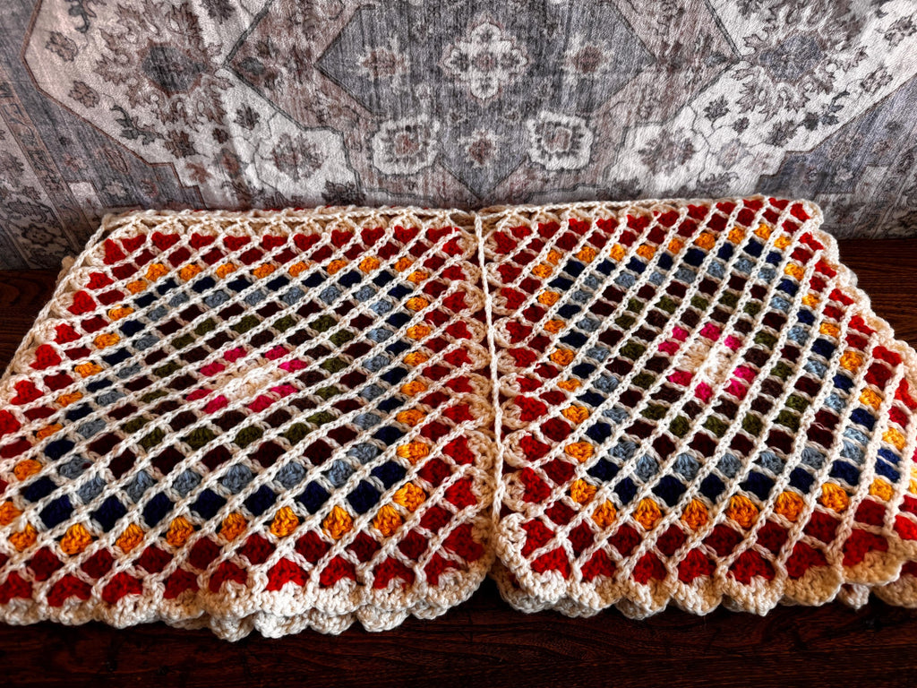 Handmade Multicolor Crochet Granny Square Blanket 40x48"