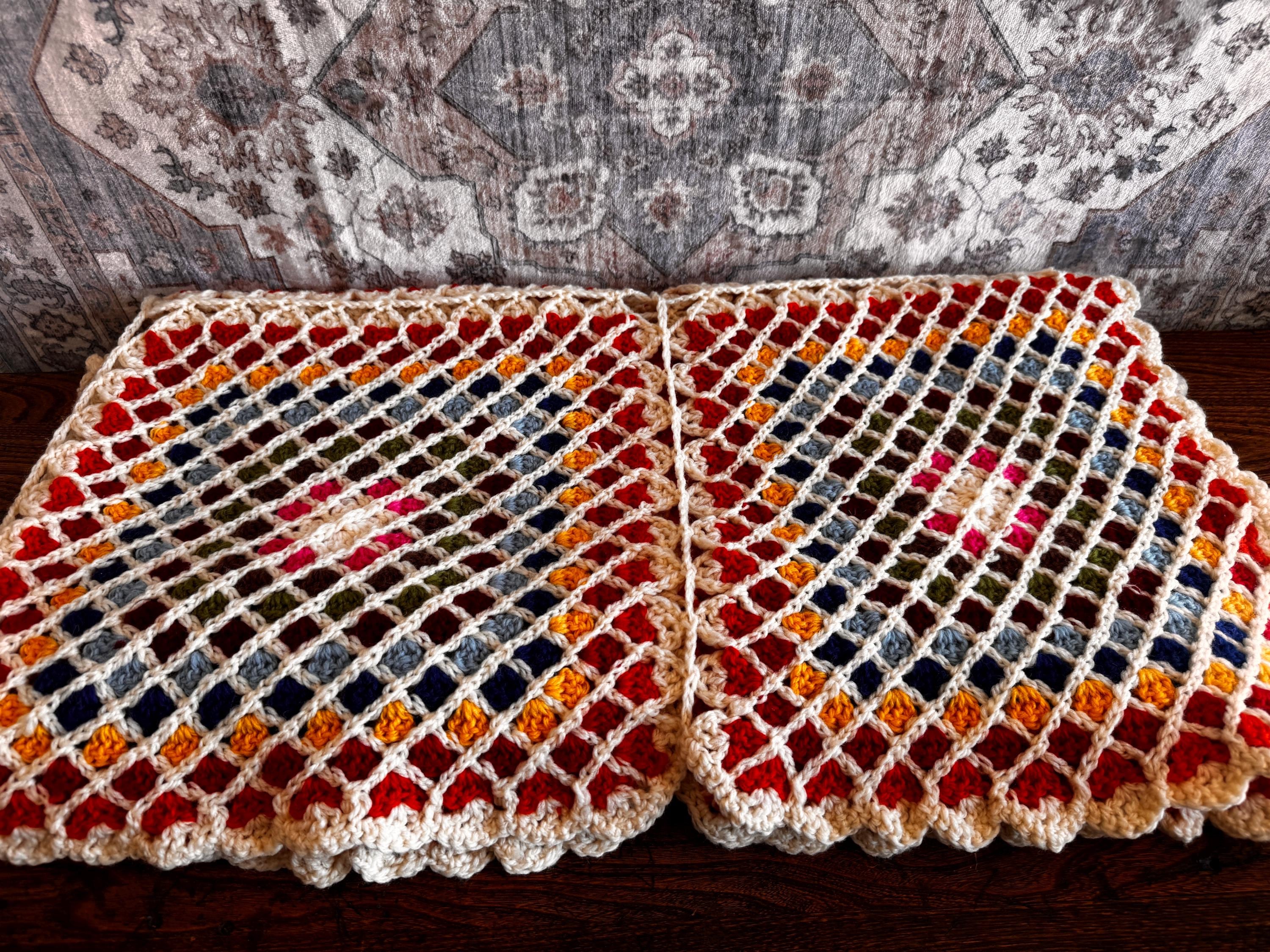 Handmade Multicolor Crochet Granny Square Blanket 40x48"