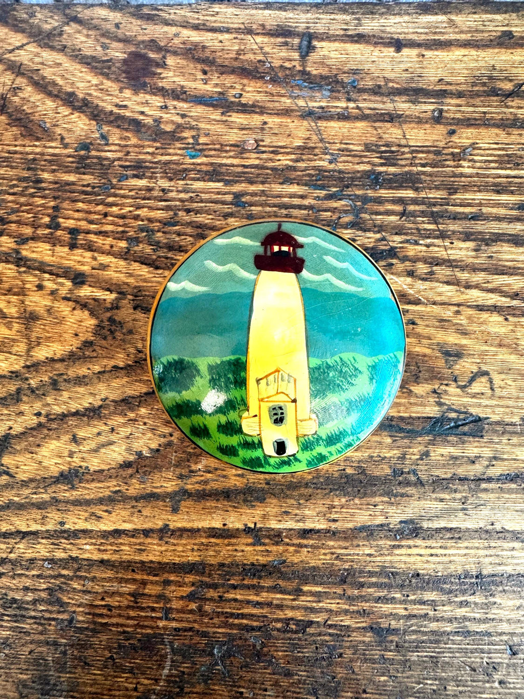 Hand-Painted Wooden Trinket Box with Lighthouse Design