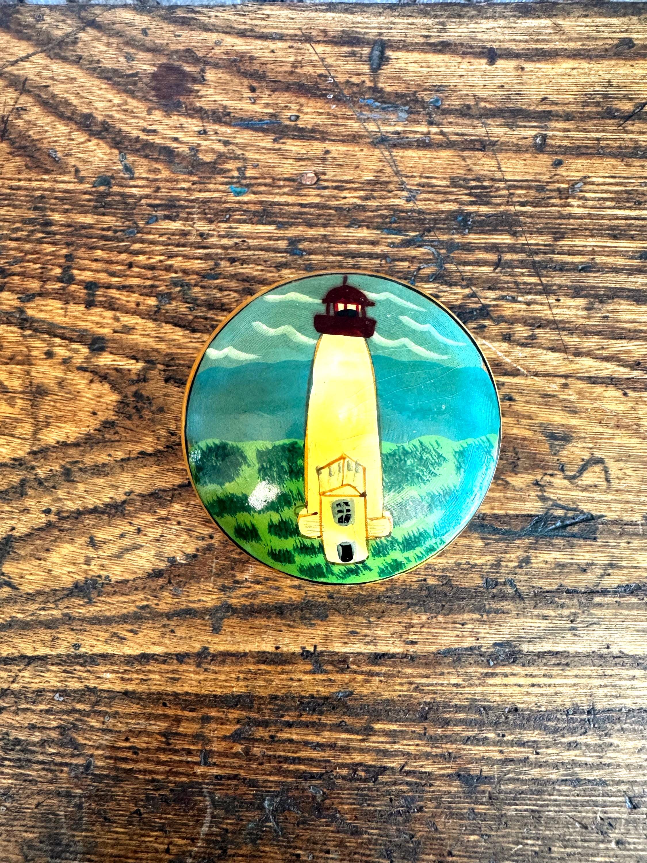 Hand-Painted Wooden Trinket Box with Lighthouse Design