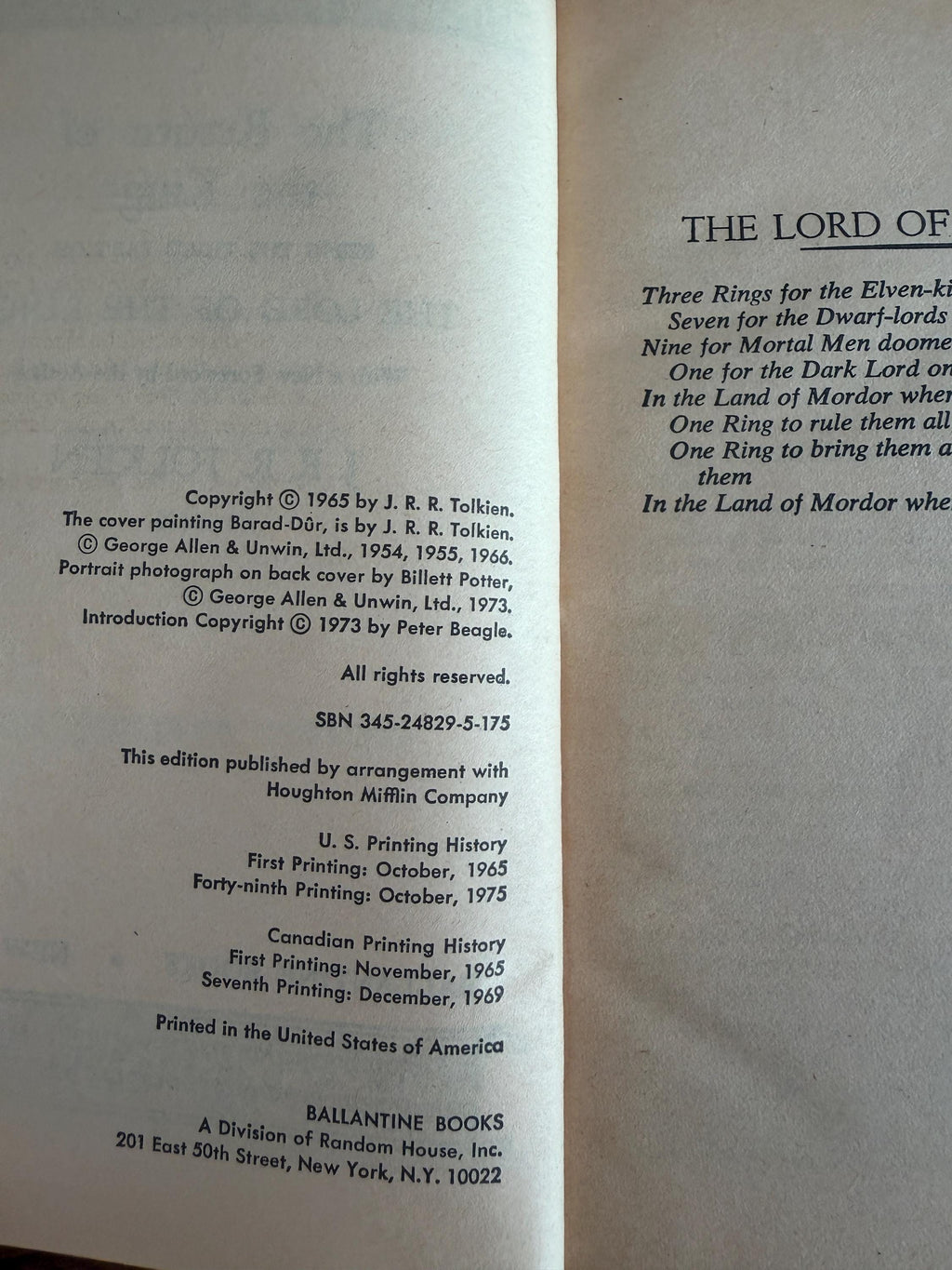Lot of 3 The Lord of the Rings Books by J.R.R. Tolkien