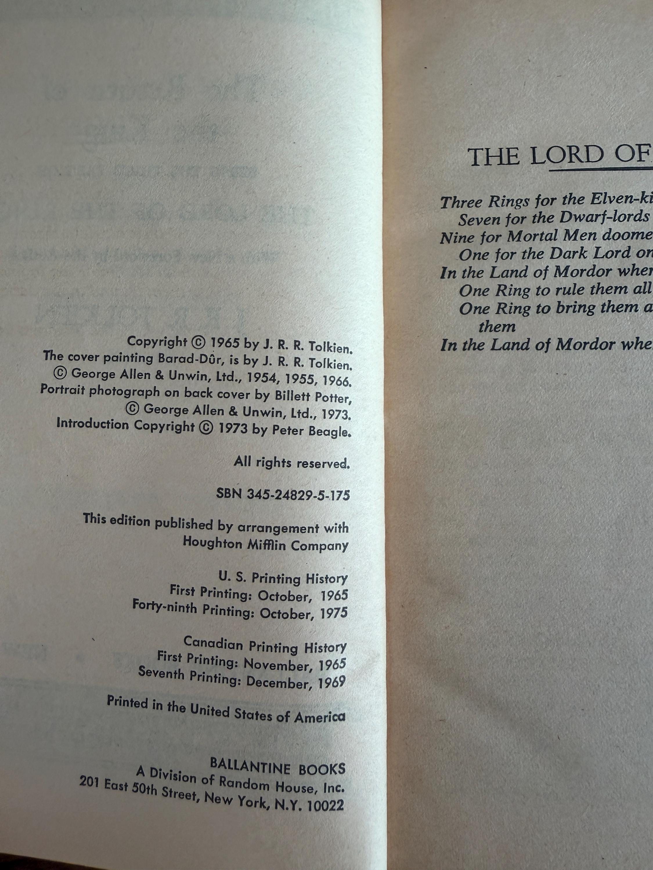 Lot of 3 The Lord of the Rings Books by J.R.R. Tolkien