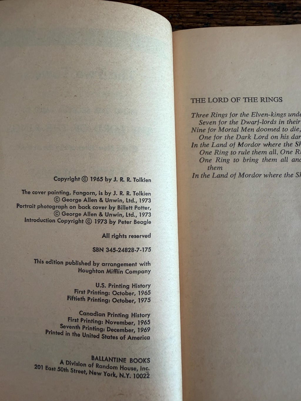 Lot of 3 The Lord of the Rings Books by J.R.R. Tolkien