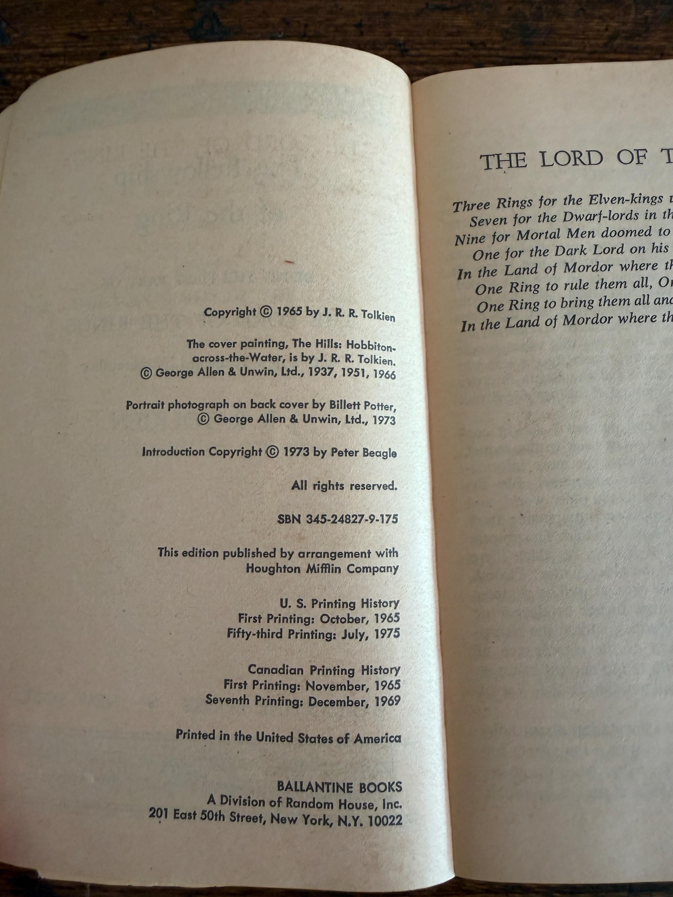 Lot of 3 The Lord of the Rings Books by J.R.R. Tolkien